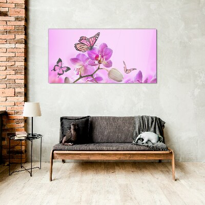 Tableau photo sur verre Un rêve floral avec des papillons
