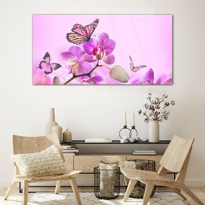 Tableau photo sur verre Un rêve floral avec des papillons