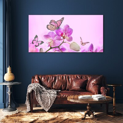 Tableau photo sur verre Un rêve floral avec des papillons