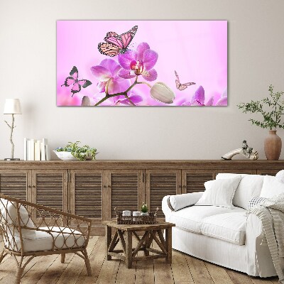 Tableau photo sur verre Un rêve floral avec des papillons