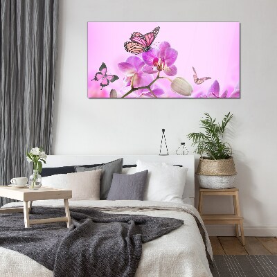 Tableau photo sur verre Un rêve floral avec des papillons