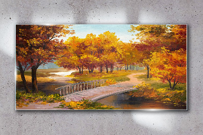 Tableau en verre Pont doré dans le parc d'automne
