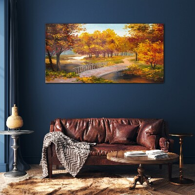 Tableau en verre Pont doré dans le parc d'automne