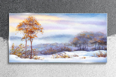 Tableau photo sur verre Paysage d'hiver avec des arbres