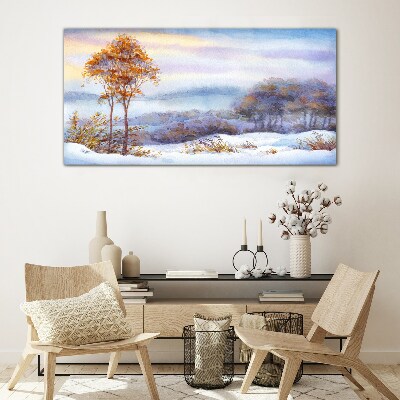 Tableau photo sur verre Paysage d'hiver avec des arbres