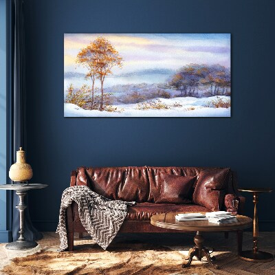 Tableau photo sur verre Paysage d'hiver avec des arbres