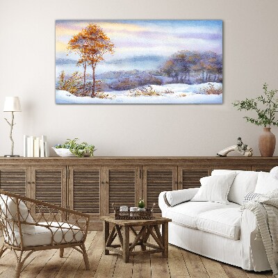 Tableau photo sur verre Paysage d'hiver avec des arbres