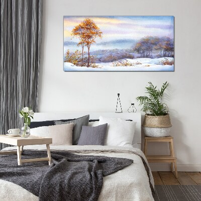 Tableau photo sur verre Paysage d'hiver avec des arbres