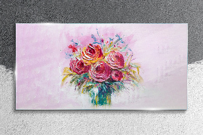 Tableau en verre Composition de roses roses