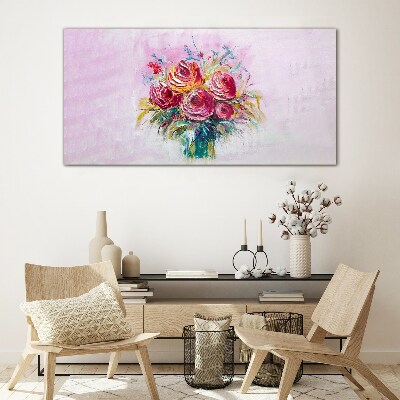 Tableau en verre Composition de roses roses