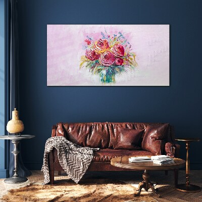 Tableau en verre Composition de roses roses