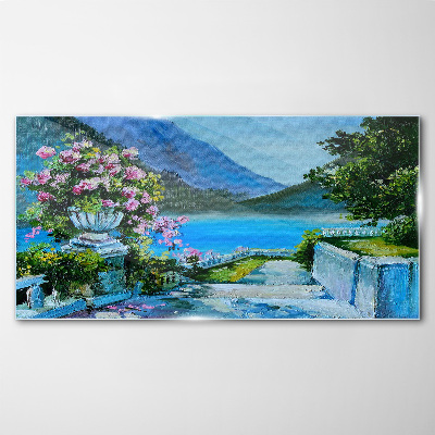 Tableau sur verre Vue romantique au bord du lac