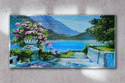 Tableau sur verre Vue romantique au bord du lac