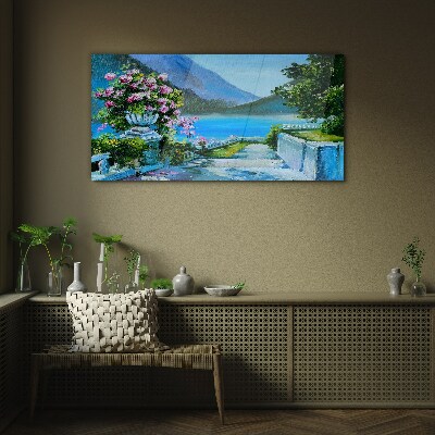 Tableau sur verre Vue romantique au bord du lac