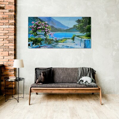 Tableau sur verre Vue romantique au bord du lac