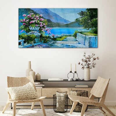Tableau sur verre Vue romantique au bord du lac