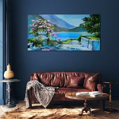 Tableau sur verre Vue romantique au bord du lac