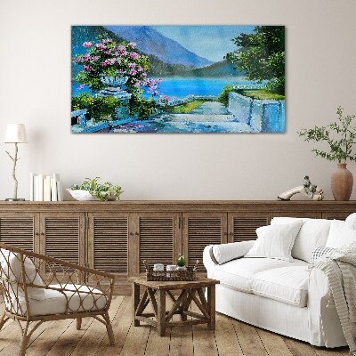 Tableau sur verre Vue romantique au bord du lac