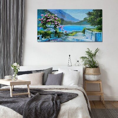 Tableau sur verre Vue romantique au bord du lac