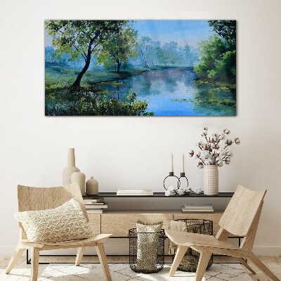 Tableau imprimé sur verre Un paysage paisible au bord de la rivière