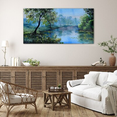 Tableau imprimé sur verre Un paysage paisible au bord de la rivière