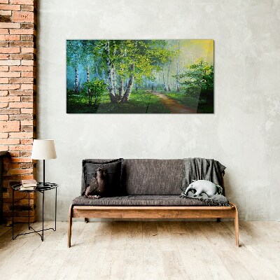 Tableau verre imprimé Forêt verte dans le brouillard du matin