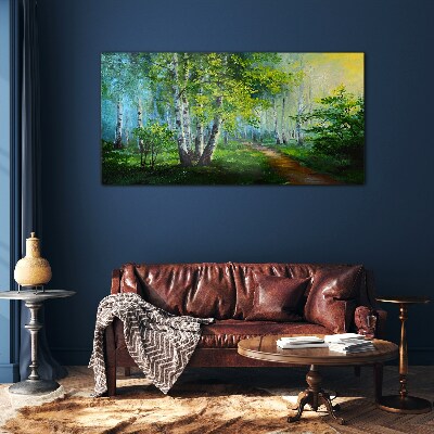 Tableau verre imprimé Forêt verte dans le brouillard du matin