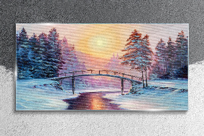 Tableau imprimé sur verre Pont d'hiver au soleil