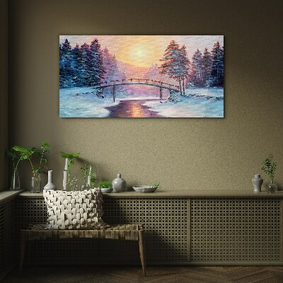 Tableau imprimé sur verre Pont d'hiver au soleil