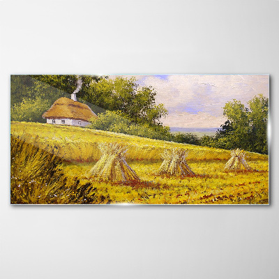 Tableau en verre Des champs dorés et une maison de campagne