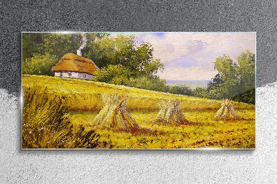 Tableau en verre Des champs dorés et une maison de campagne