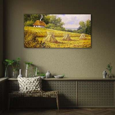 Tableau en verre Des champs dorés et une maison de campagne
