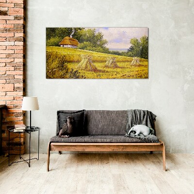 Tableau en verre Des champs dorés et une maison de campagne