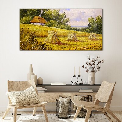 Tableau en verre Des champs dorés et une maison de campagne