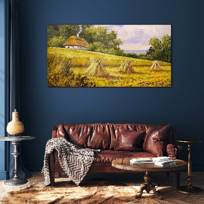 Tableau en verre Des champs dorés et une maison de campagne