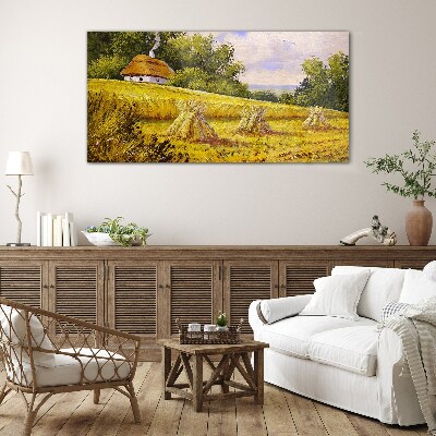 Tableau en verre Des champs dorés et une maison de campagne