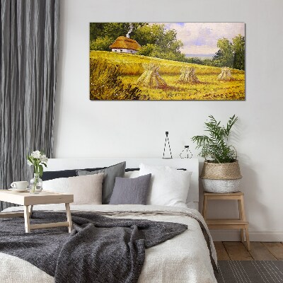 Tableau en verre Des champs dorés et une maison de campagne