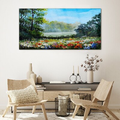 Tableau en verre Un paysage floral sous le soleil d'été