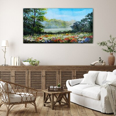 Tableau en verre Un paysage floral sous le soleil d'été