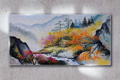 Tableau sur verre Panorama de montagne d'automne