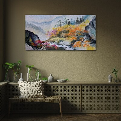 Tableau sur verre Panorama de montagne d'automne