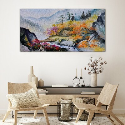 Tableau sur verre Panorama de montagne d'automne