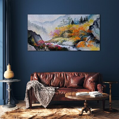 Tableau sur verre Panorama de montagne d'automne