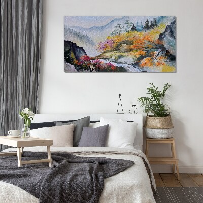 Tableau sur verre Panorama de montagne d'automne