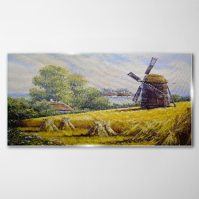 Tableau en verre Paysage rural avec un moulin à vent