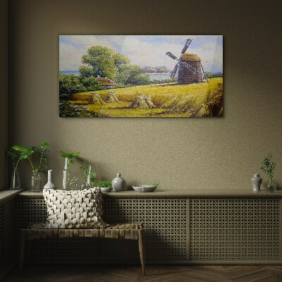 Tableau en verre Paysage rural avec un moulin à vent