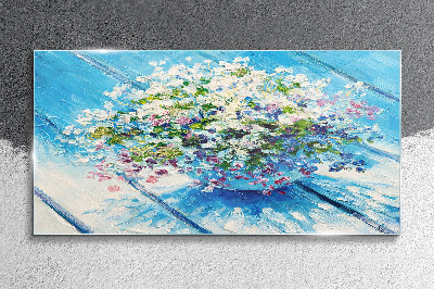 Tableau imprimé sur verre Composition florale sur fond bleu
