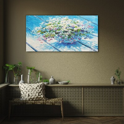 Tableau imprimé sur verre Composition florale sur fond bleu