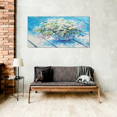 Tableau imprimé sur verre Composition florale sur fond bleu