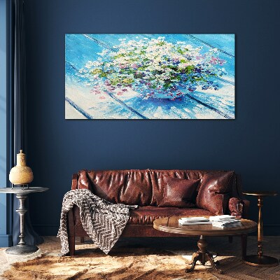 Tableau imprimé sur verre Composition florale sur fond bleu